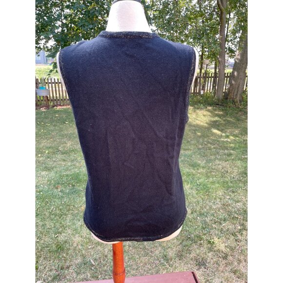 Merry & Bright Womens Medium Sleeveless Black Knit Vest Festive Floral Embroider - Picture 6 of 8